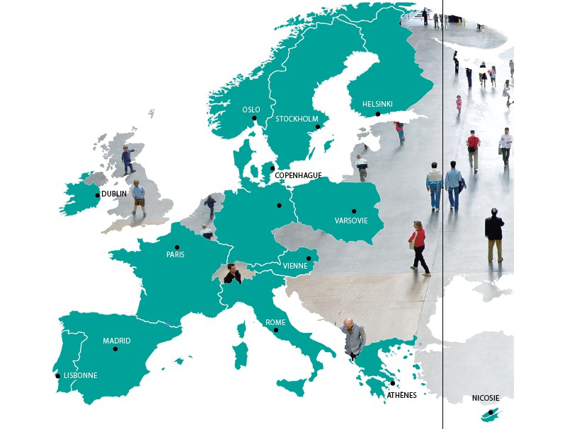 Présence de CNP Assurance dans 14 pays en europe