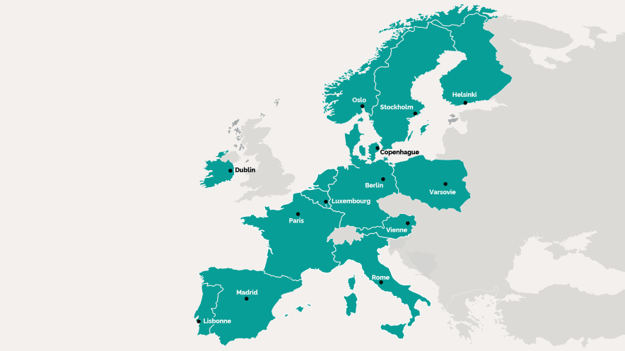Carte des implantations de CNP Assurances en Europe
