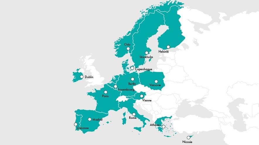 Map of CNP Assurances' locations in Europe